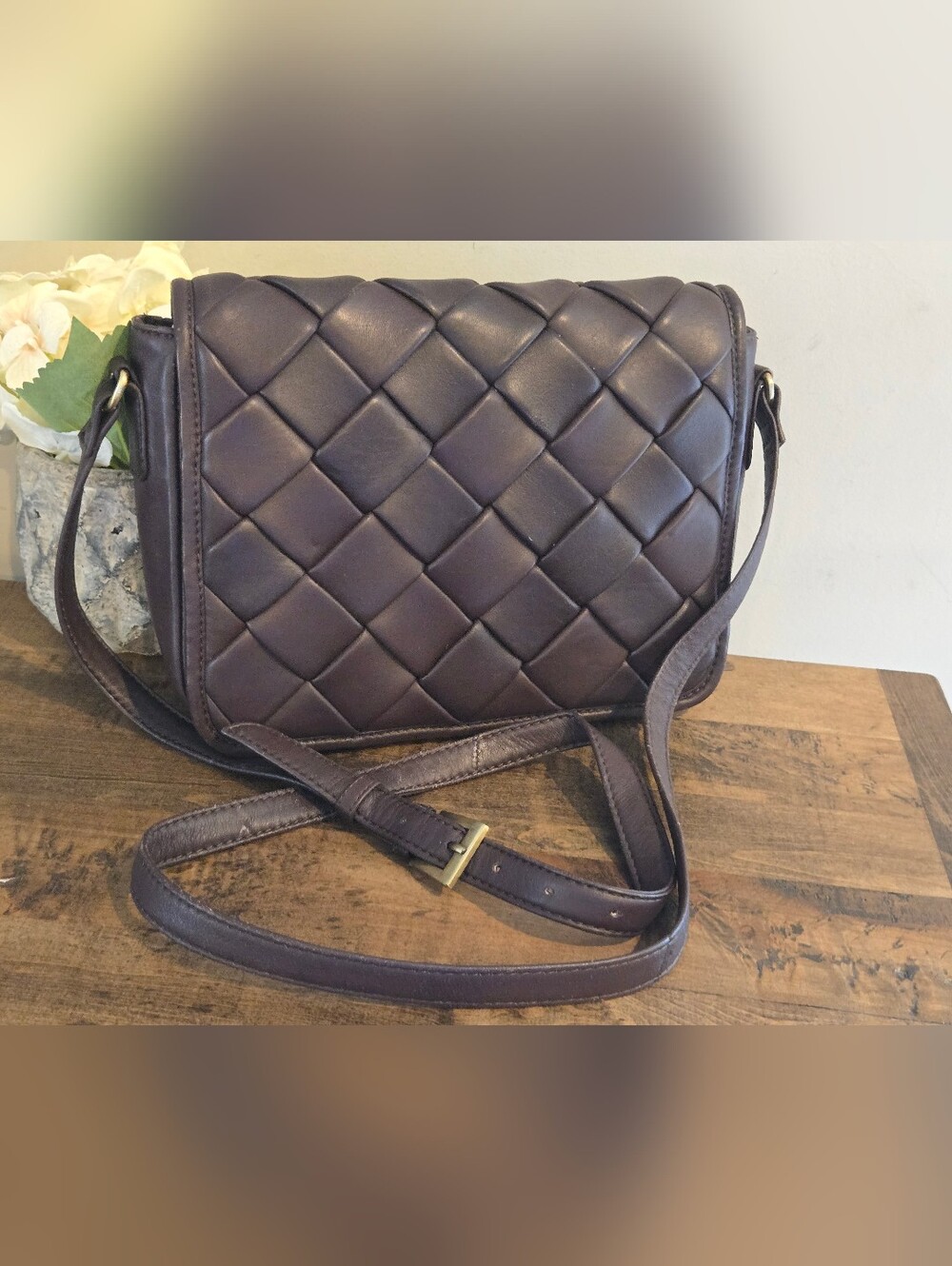 Marta Ponti‎ Brown Woven Leather Shoulder Strap Womens Crossbody Handbag Purse